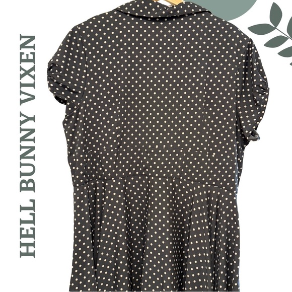 Hell Bunny Vixen Polka Dot Midi Dress Shirt Sleeve Dark Grey Black Size 18 (4x) - Picture 4 of 10